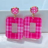 Plaid & Polka Dot Earrings – Hot Pink/White