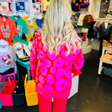 Pink & Red Abstract Print Cardigan
