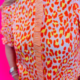 Tangerine Leopard Print Puff Sleeve Top