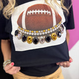 Jewel Collared Black & Gold Football Tee