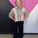 Mixed Stripe & Gingham Button Down Top