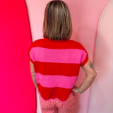 Red & Pink Stripe Mock Neck Sweater
