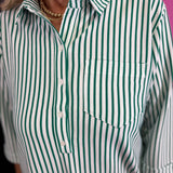 Kelly Green Striped Collared Shirt Dress