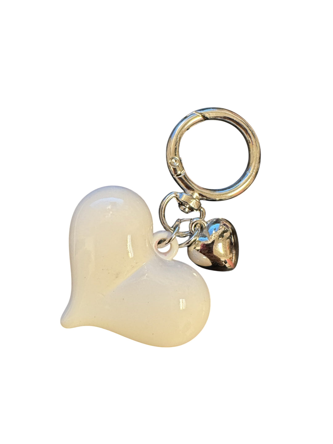 White acrylic oversized heart charm with silver accent, perfect for scarf necklaces or trendy jewelry.