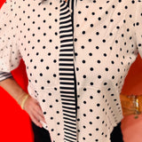 Cassidy White Polka Dot/Stripes Tie Sleeve Top