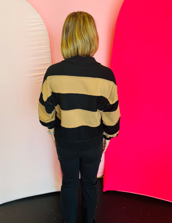 Black Striped Rugby Top