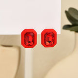 Red Rhinestone Rectangle Stud Earrings