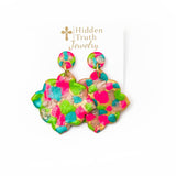 Pink, Turquoise & Green Confetti Dangle Earrings