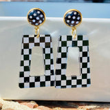 Checkered Acrylic Dangle Earrings - Black/White