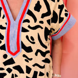 Blue Trim Abstract Top
