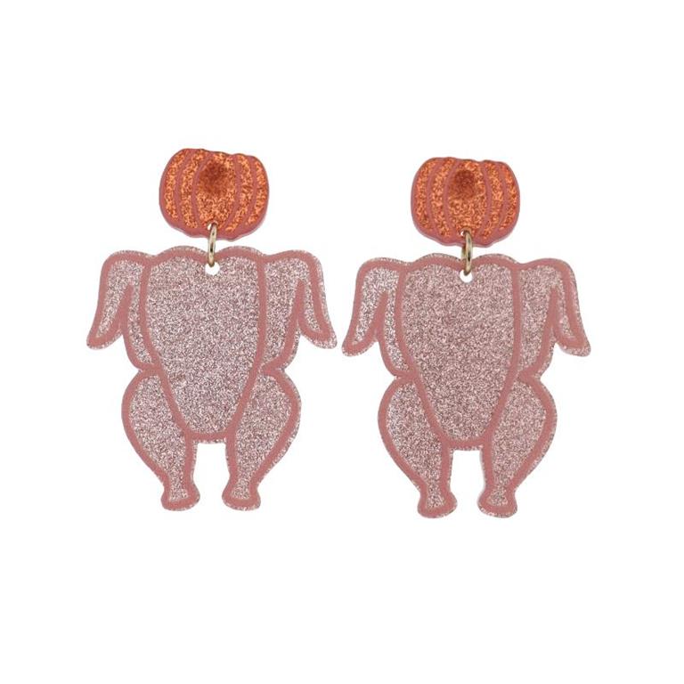 Acrylic turkey body with pumpkin head dangle Thanksgiving earrings
