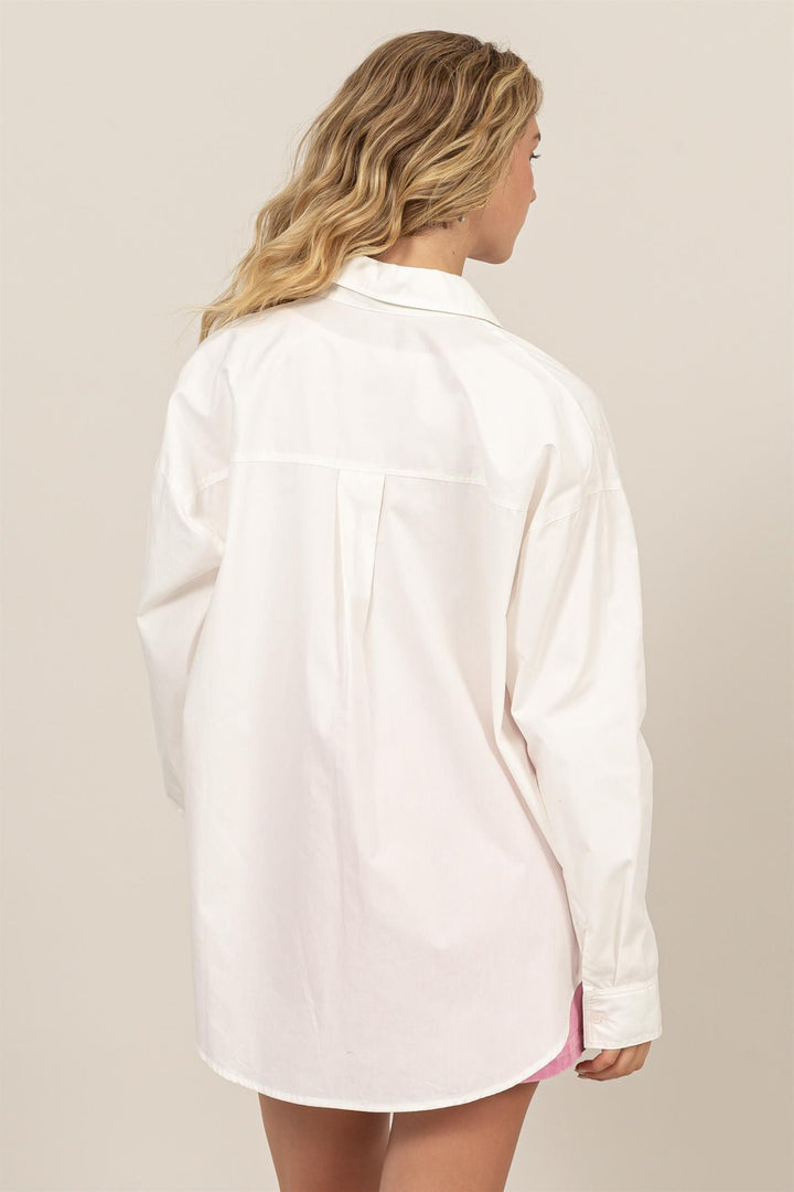 White Oversized Button Up Top