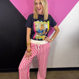 Hot Pink Striped Wide Leg Pants