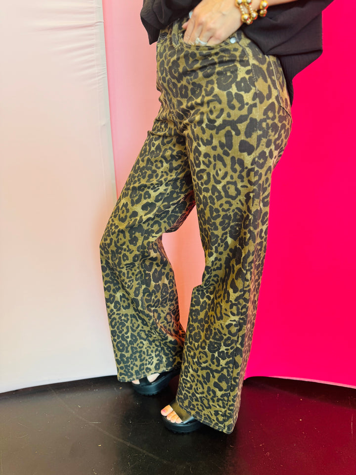 Judy Blue Wide Leopard Print Jeans