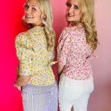 Yellow Bloom Button Top