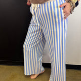 Cornflower Blue Striped Wide Leg Pants