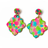 Pink, Turquoise & Green Confetti Dangle Earrings
