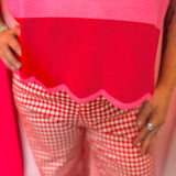 Red & Pink Stripe Mock Neck Sweater