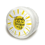 A colorful, soap-infused sponge with "Friends Are The Sunshine Of Life"