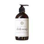 Natural dish soap with plant-based ingredients and citrus essential oils that cuts grease and cleans dishes effectively.