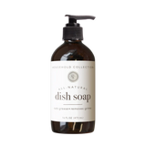 Natural dish soap with plant-based ingredients and citrus essential oils that cuts grease and cleans dishes effectively.