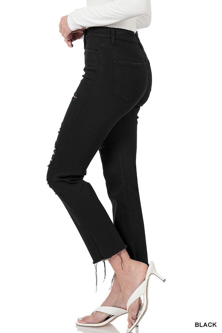 Zenana Black Distressed Cropped Denim Jeans