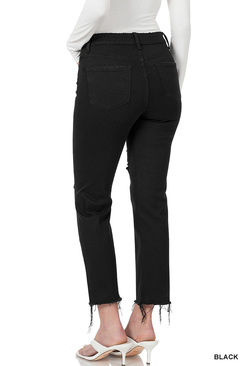 Zenana Black Distressed Cropped Denim Jeans