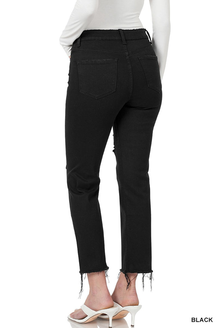 Zenana Black Distressed Cropped Denim Jeans
