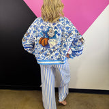 Queen Of Sparkles Blue & White Floral Vintage Santa Sweatshirt