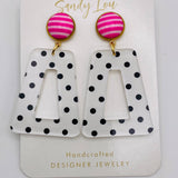 Pink Stripe & Polka Dot Drop Earrings