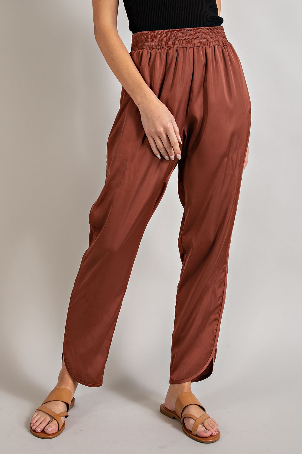 Cinnamon brown Smocked Satin Pants