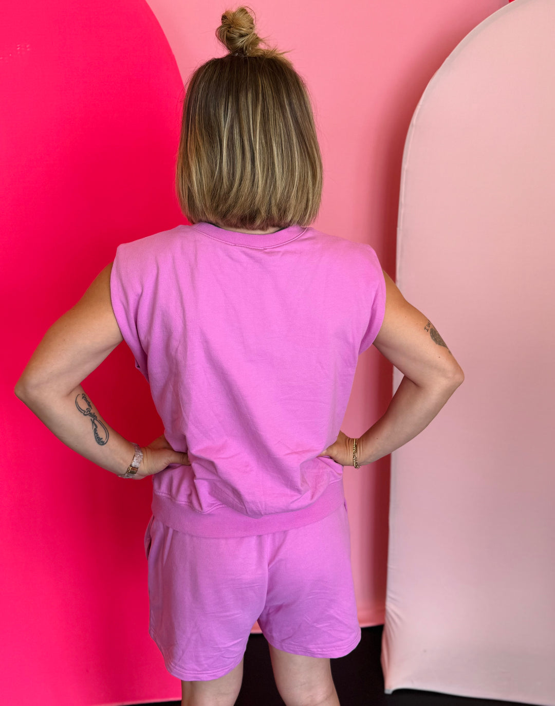 Bright Mauve Cap Sleeve Short Set