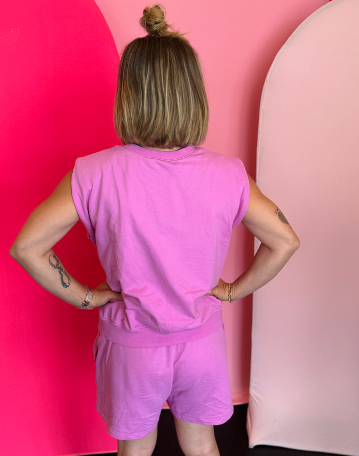 Bright Mauve Cap Sleeve Short Set
