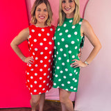 Green Sleeveless Polka Dot Dress