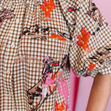 Queen Of Sparkles Brown Gingham Bucking Cowgirl Top