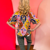 Blue Trim Floral Mosaic Top
