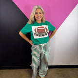 Dark Green Striped Wide Leg Pants