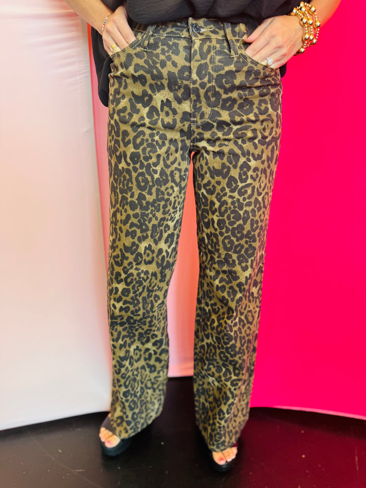 Judy Blue Wide Leopard Print Jeans