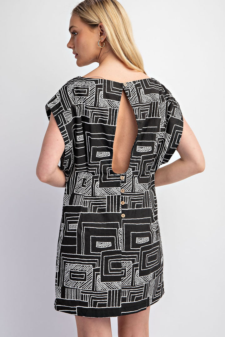 Black Print Open Back Mini Dress