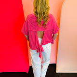 Rose Ribbed Back Bow Top