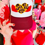Maroon and white cap with leopard winged heart yarn patch and adjustable snapback.