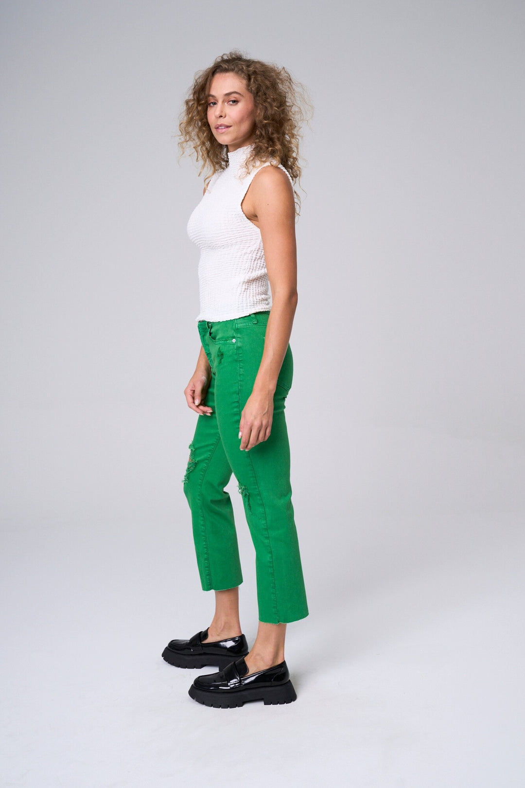 Kelly Green Cropped Jeans