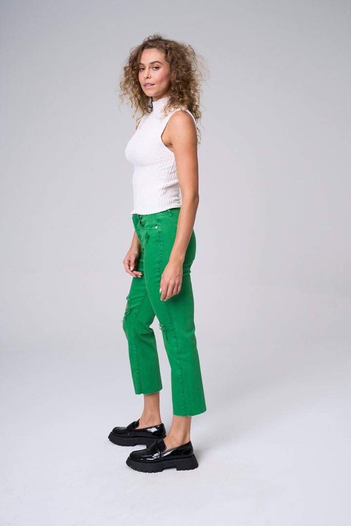Kelly Green Cropped Jeans