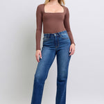 Judy Blue mid rise side seam detail straight leg jeans