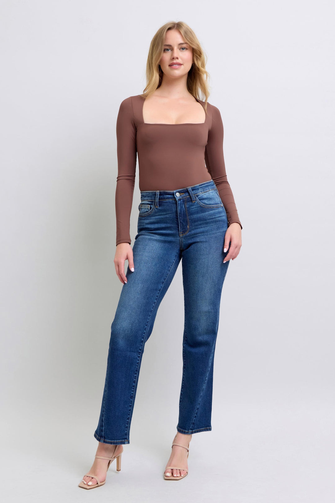 Judy Blue mid rise side seam detail straight leg jeans