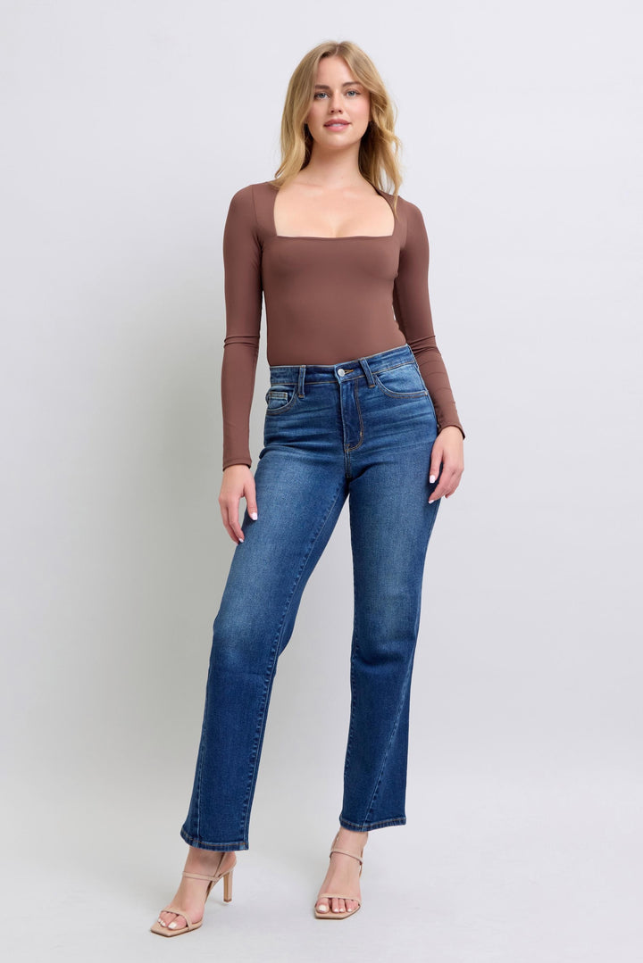 Judy Blue mid rise side seam detail straight leg jeans