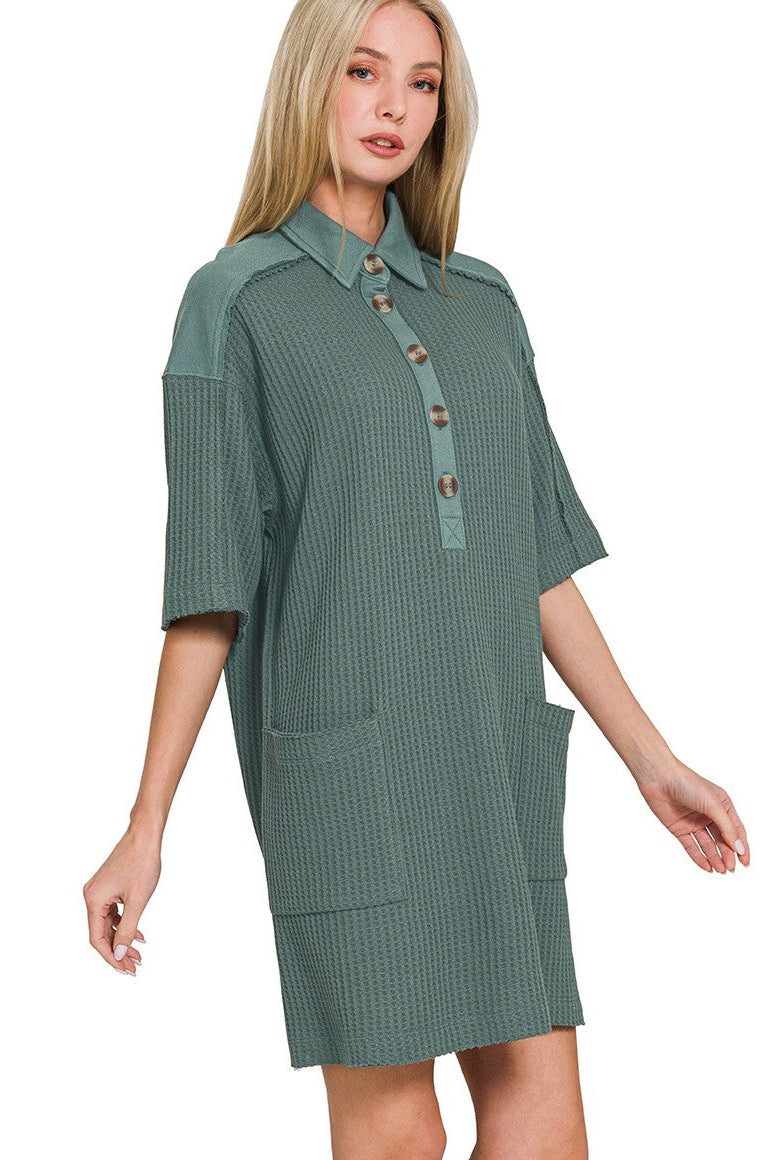 Ash Jade Pocketed Waffle Dress