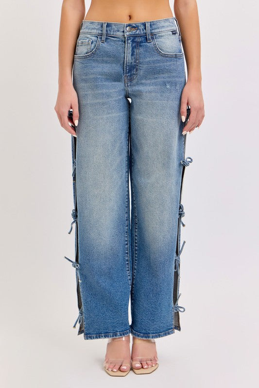 Cello Side Self Tie Baggy Jeans