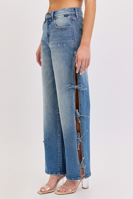 Cello Side Self Tie Baggy Jeans