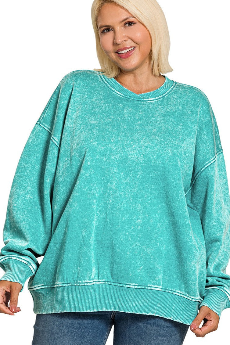 Lt. teal oversized sweatshirt with folded neckline
